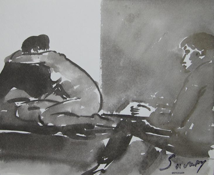 Robert SAVARY - Original painting - Watercolor - The painter and his nude model 4