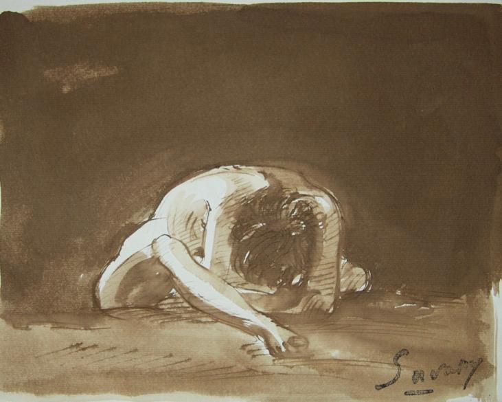 Robert SAVARY - Original painting - Ink wash - Naked woman