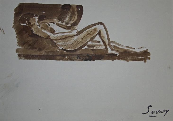 Robert SAVARY - Original painting - Ink wash - Naked woman lying 3