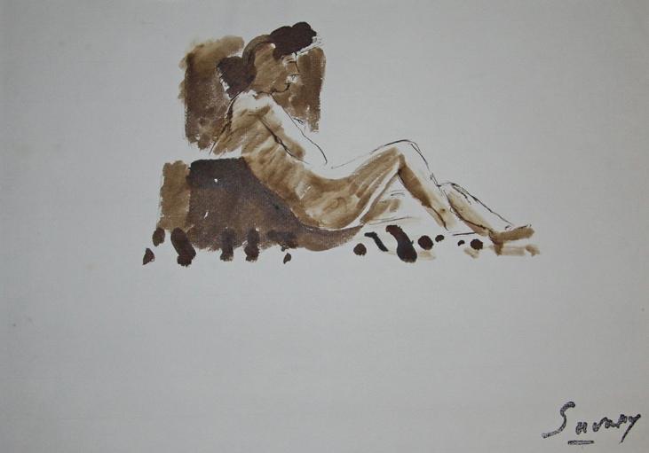 Robert SAVARY - Original painting - Ink wash - Naked woman 10