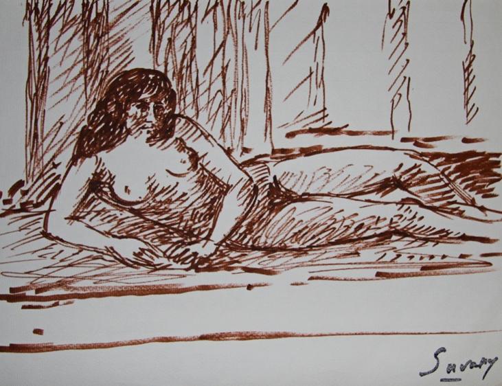 Robert SAVARY - Original drawing - Felt - Naked woman 11