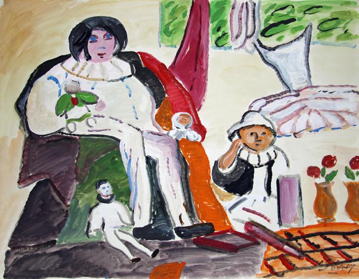 Robert SAVARY - Original painting - Gouache - Pierrot and Becassine