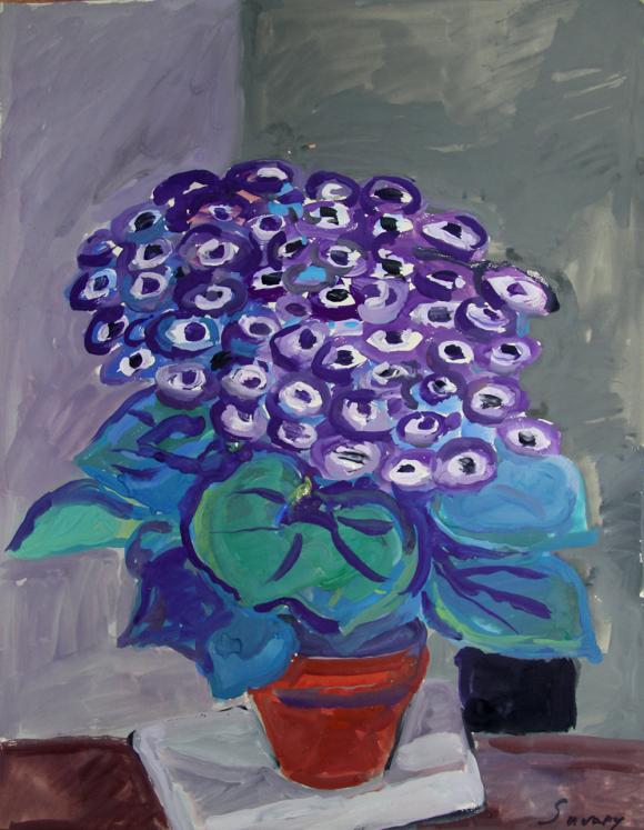 Robert SAVARY - Original painting - Gouache - The purple bouquet