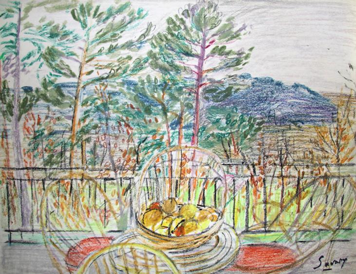 Robert SAVARY - Original drawing - Pastel - The fruit terrace