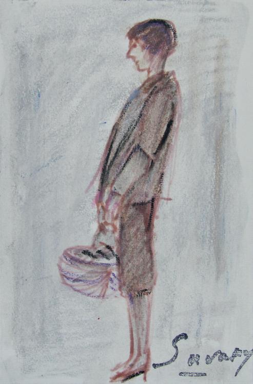 Robert SAVARY - Original drawing - Pastel - Woman with basket