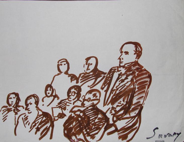 Robert SAVARY - Original drawing - Felt - Press conference