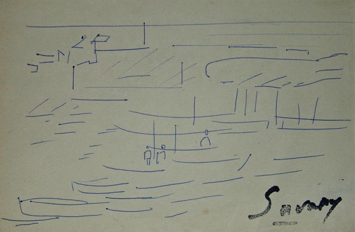 Robert SAVARY - Original drawing - Ink - The boats in the port