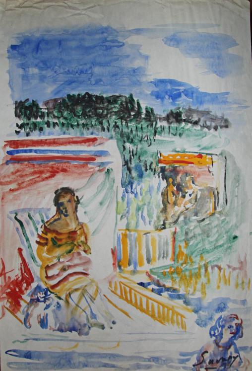 Robert SAVARY - Original painting - Gouache - At the water's edge