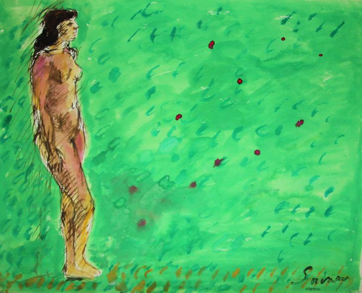 Robert SAVARY - Original painting - Gouache - The green woman
