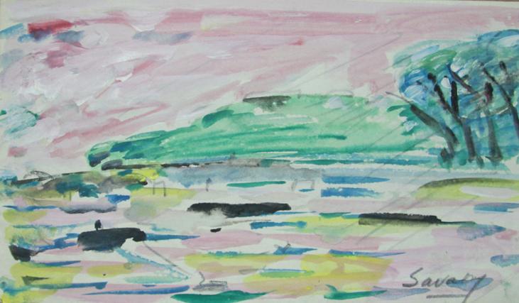 Robert SAVARY - Original painting - Gouache - Seaside in the rain