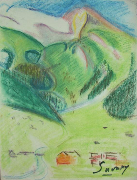 Robert SAVARY - Original drawing - Pastel - The valley farm