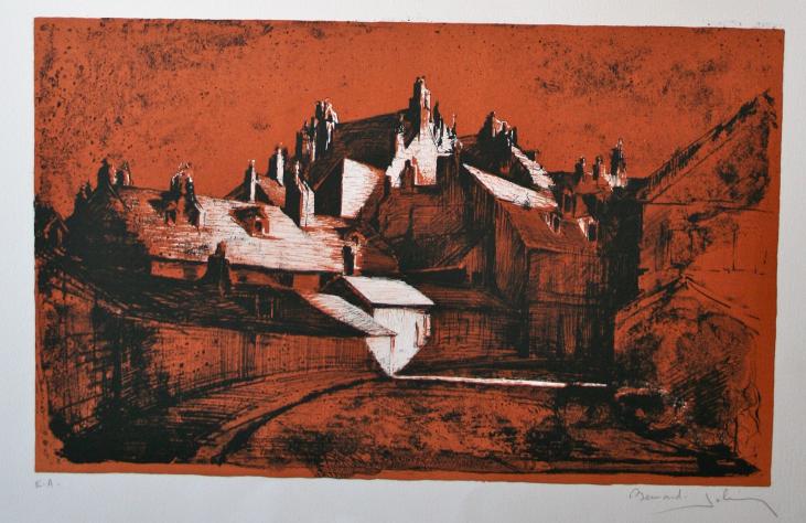 Bernard JOBIN - Original print - Lithograph - The village 2