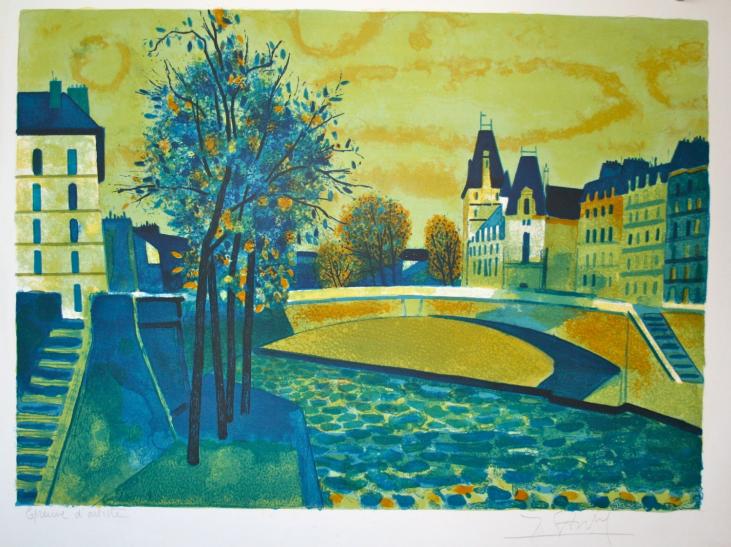 GANNE Yves - Original print - Lithograph - The docks in Paris