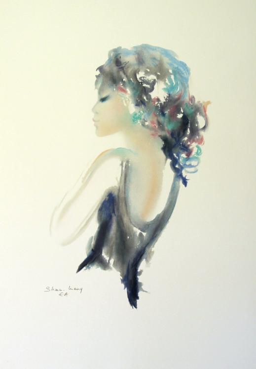 Shan MERRY - Original print - Lithograph - Profile of a young woman