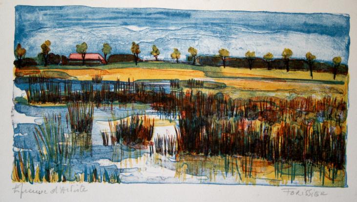 Roger FORISSIER - Original print - Lithograph - The marshes