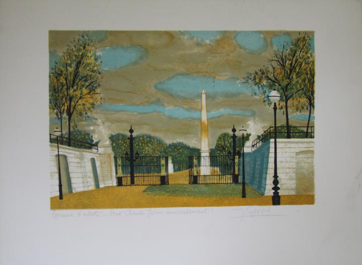 GANNE Yves - Original print - Lithograph - Garden at the obelisk