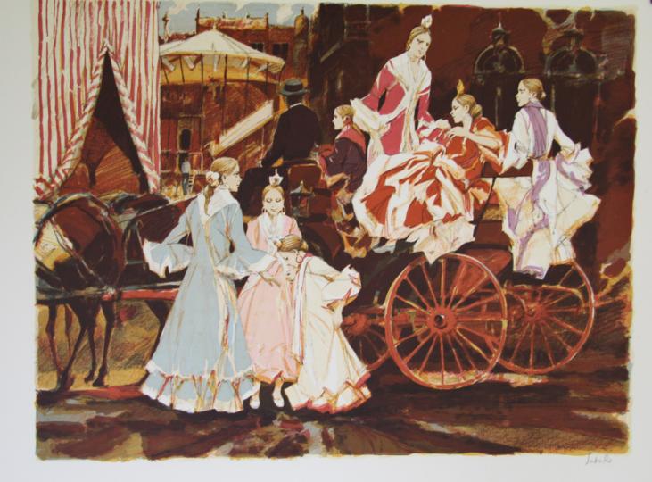 Saito SABURO - Original print - Lithography - The arrival of the dancers
