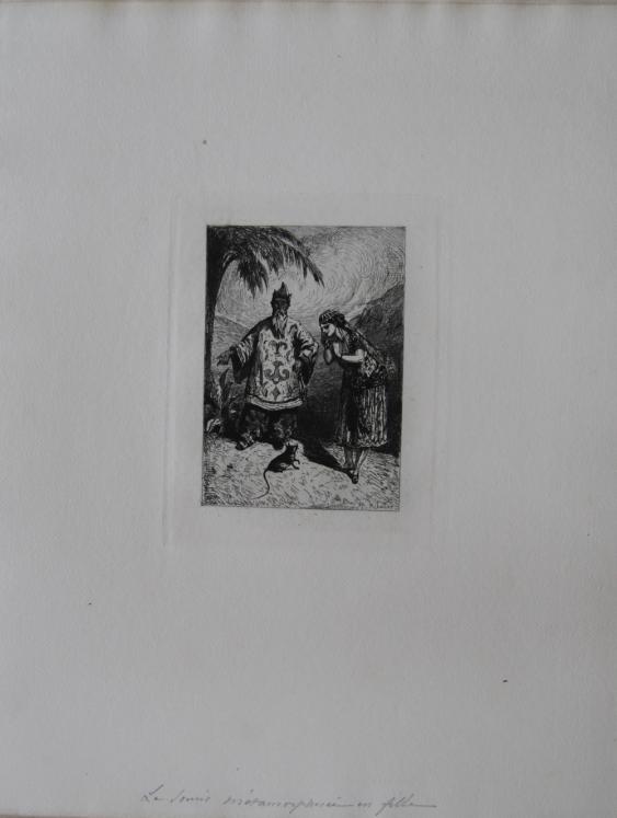 Henri RIBALLIER - Original print - Etching - The mouse transformed into a daughter of La Fontaine