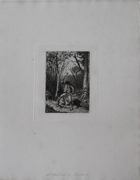 Henri RIBALLIER - Original print - Etching - The forest and the lumberjack of La Fontaine