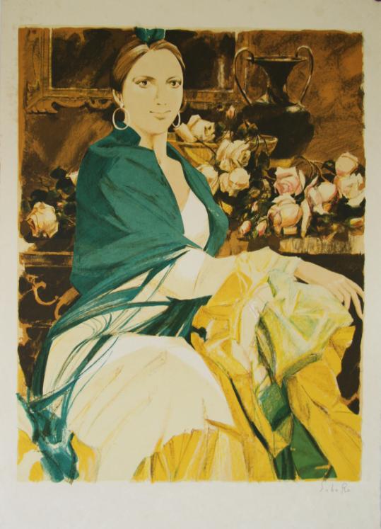 Saito SABURO - Original print - Lithograph - The Spanish Woman with Roses