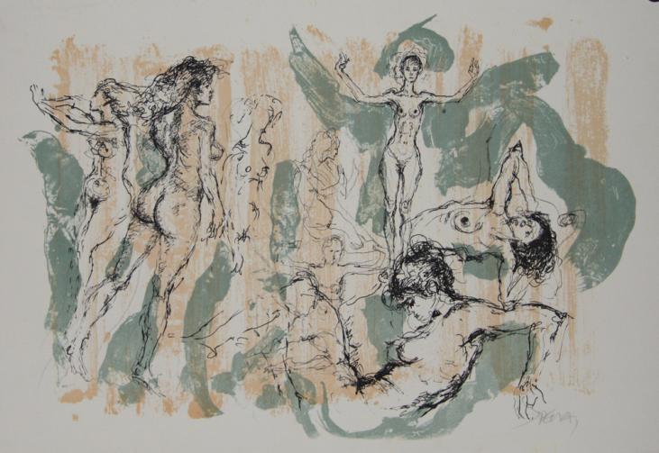 Jacques PECNARD - Original print - Lithography - The dancers