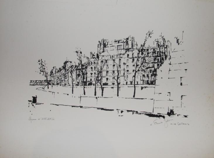 DE GALLARD Michel - Original print - Lithograph - The quays