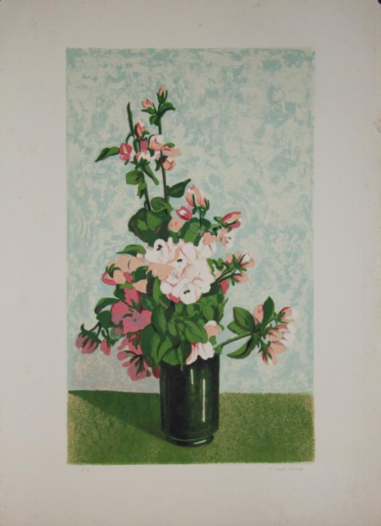 Micheline MEVEL ROUSSEL - Original print - Lithograph - Bouquet of flowers