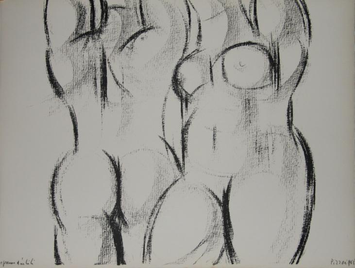 Isa PIZZONI - Original print - Lithograph - Naked women with raised arms