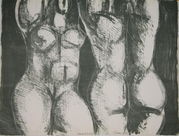 Isa PIZZONI - Original print - Lithograph - Naked women with raised arms 2