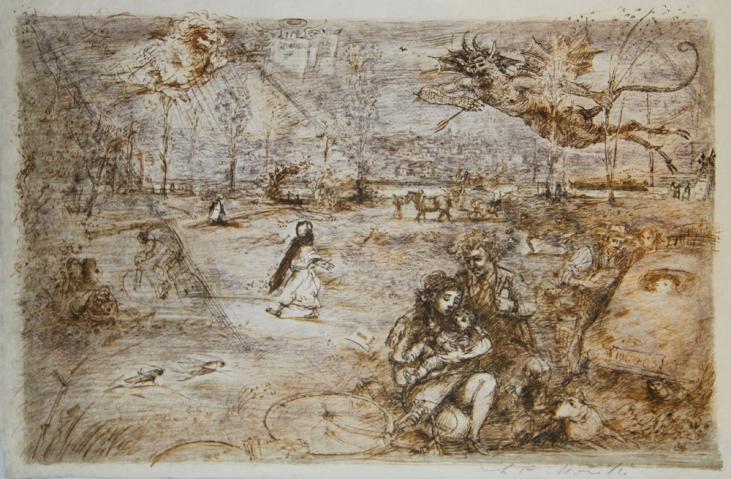 Lucien Philippe MORETTI - Original print - Lithograph - The Poacher of God, Plate 1