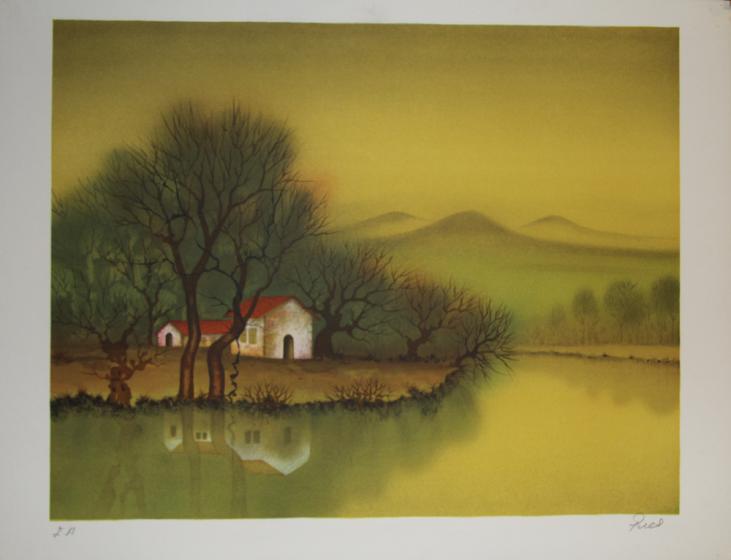 PÏRES - Original print - Lithography - The farm by the water