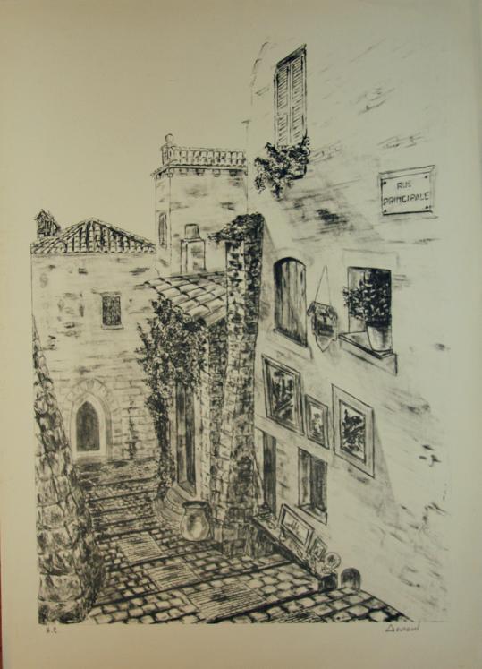 GOURDON Bernard - Original signed lithograph - Village of Provence, EZE