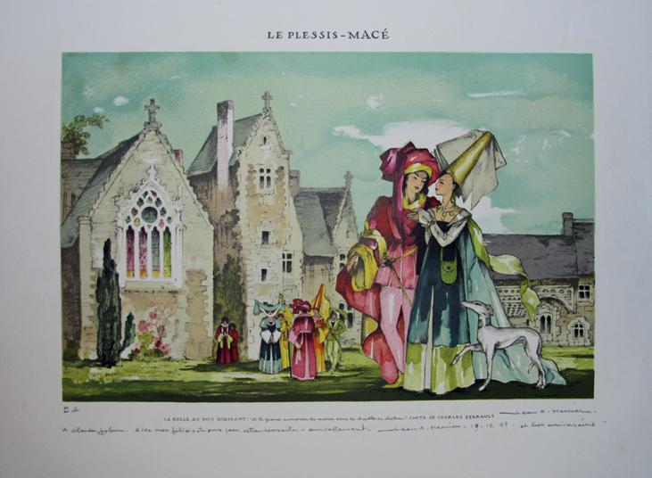 Le Plessis Macé, the sleeping beauty : Original signed lithograph by Jean-Adrien MERCIER