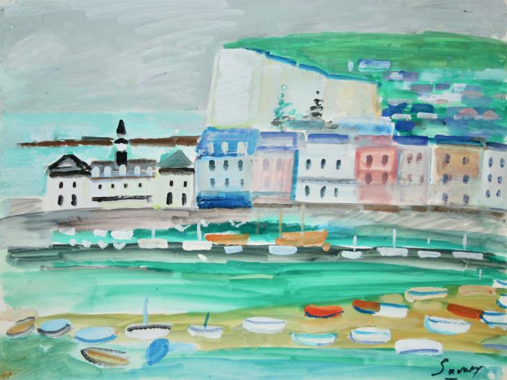 Robert SAVARY - Original painting - Gouache - Small Norman port