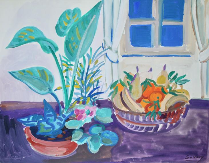 Robert SAVARY - Original painting - Gouache - Still life, the fruit basket