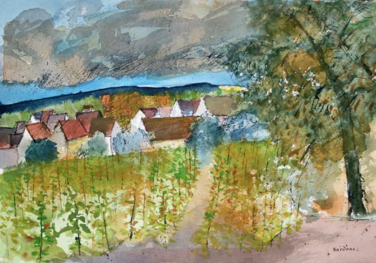 Guy Bardone - Original Painting - Watercolour - Small village of Jura