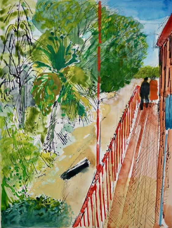 Guy Bardone - Original Painting - Watercolour - The balcony at noon