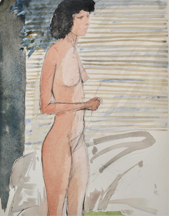 Guy Bardone - Original Painting - Watercolour - Naked behind the store