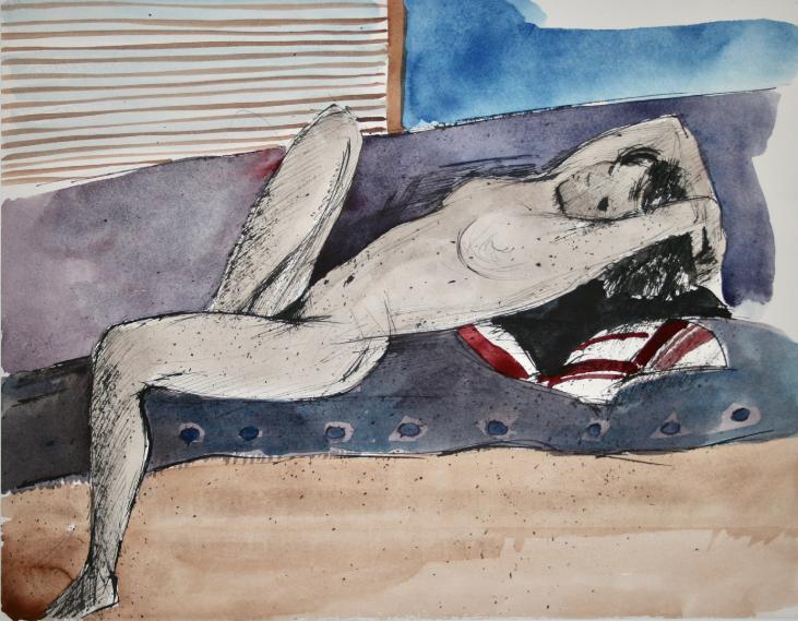 Guy Bardone - Original Painting - Watercolour - Lying naked
