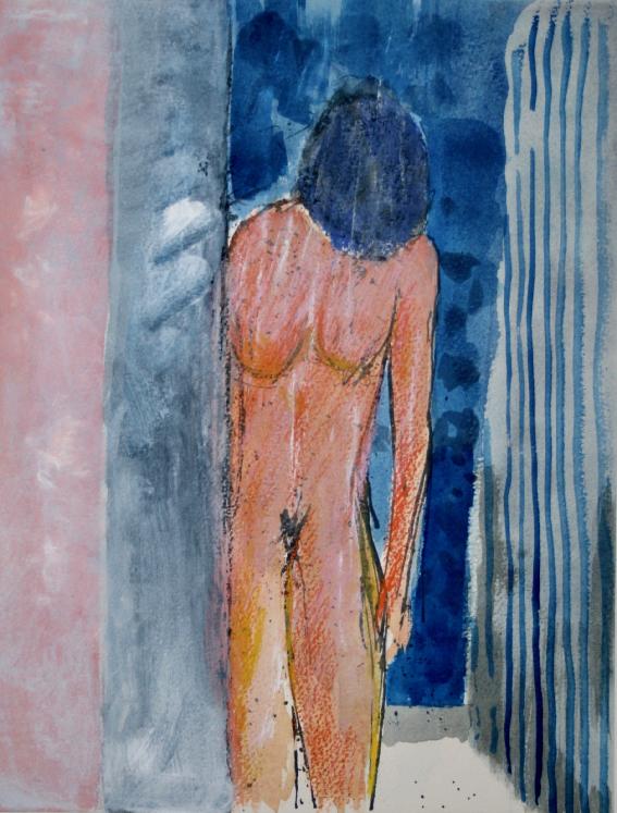 Guy Bardone - Original Painting - Watercolour - Naked out of the shower