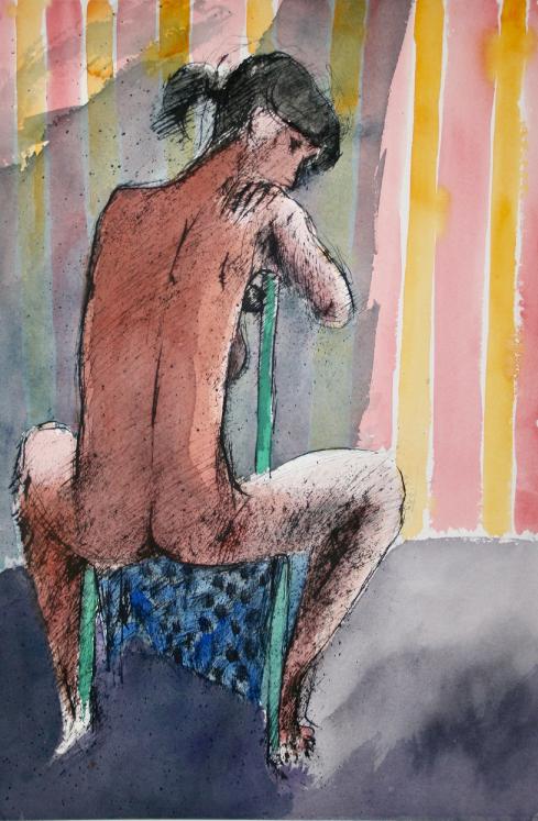 Guy Bardone - Original Painting - Watercolour - Naked on the chair