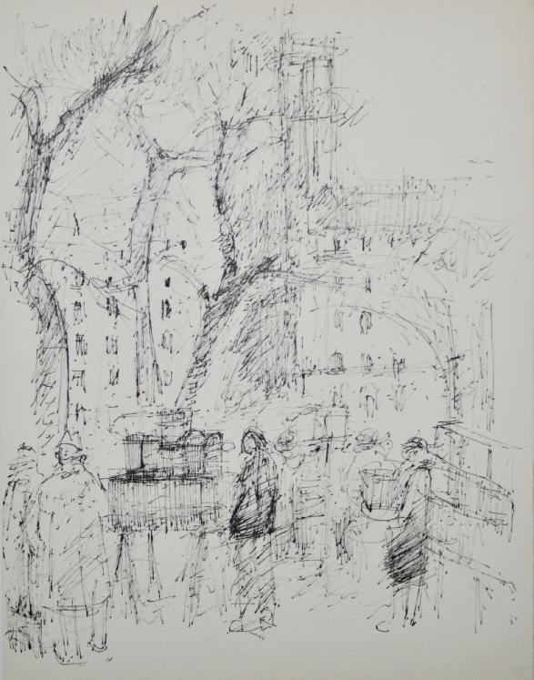 Guy Bardone - Original Drawing - Ink - The market