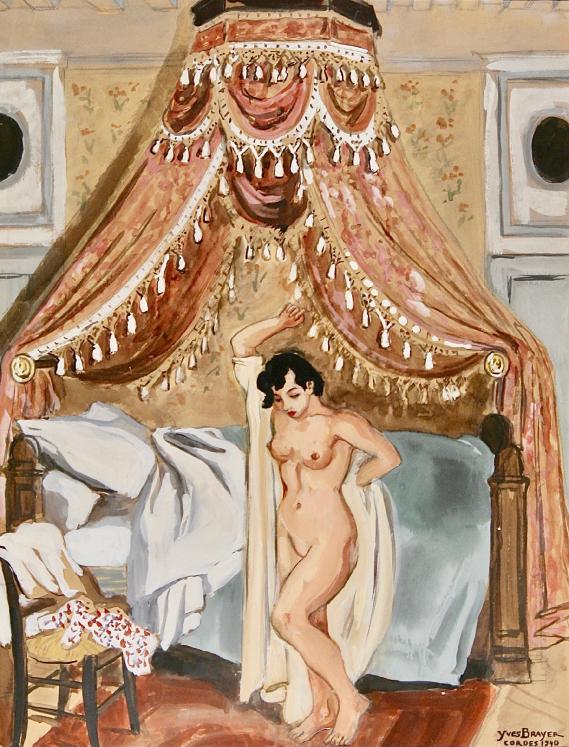 Yves Brayer - Original painting - Gouache - Baldachin nude