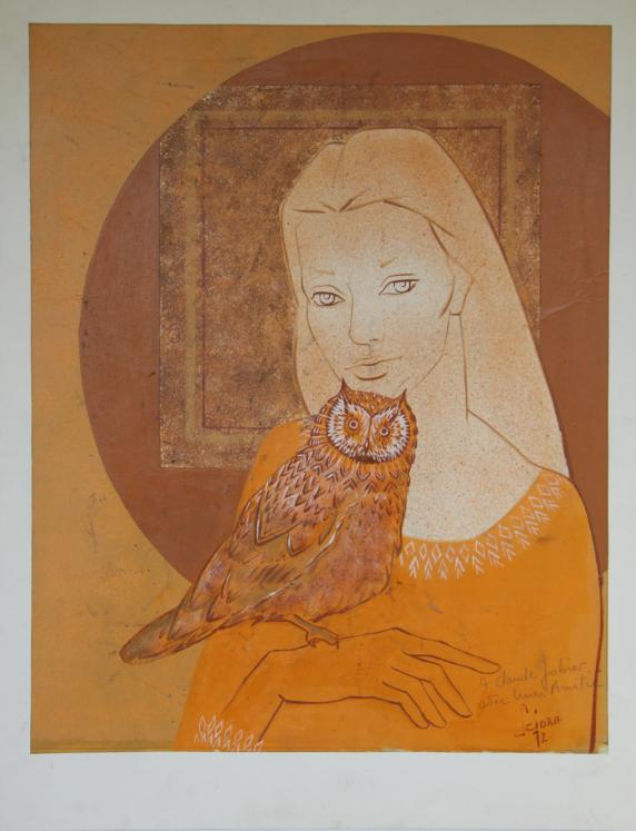 Daniel SCIORA - Original painting - Gouache - Woman with owl