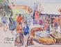 Etienne GAUDET - Original painting - Watercolor - Market of Croix de Vie