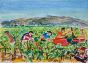 Edouard RIGHETTI  - Original painting - Watercolour - Harvest in Aniane