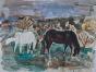 Edouard RIGHETTI  - Original painting - Watercolour - Horses in Hérault