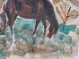 Edouard RIGHETTI  - Original painting - Watercolour - Horses in Hérault