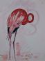 Edouard RIGHETTI  - Original painting - Watercolour -  The pink flamingo
