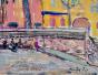 Edouard RIGHETTI  - Original painting - Gouache - Harbor square in Menton
